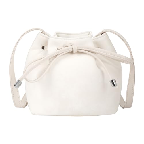 Women Mini Solid Color Faux Suede Crossbody Bag Shoulder Bag Drawstring Bucket Bag