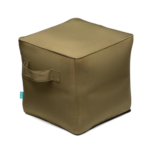 Image of QILLOWAY Inflatable Outdoor Ottoman for Patio, Water Resistant Pouf Cube 16 inch, Inflatable Foot Rest, Outdoor Footstool for Poolside, Garden, Camping, Sage