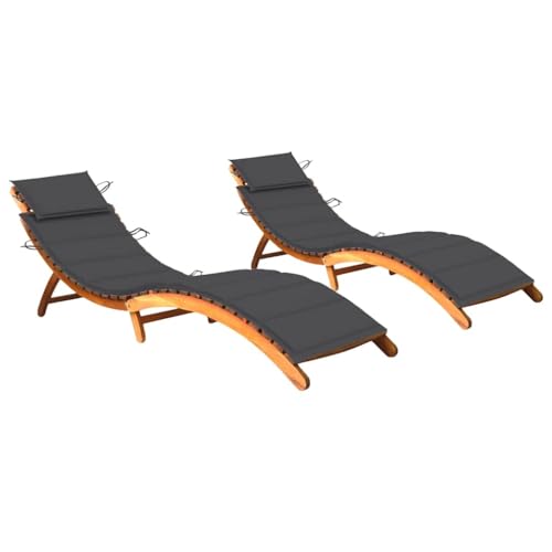 SooIarix Tumbona de 2 piezas, con cojines de madera de acacia maciza, plegable, resistente a la intemperie, 184 x 55 x 64 cm, tumbona de jardín, tumbona para terraza y camping, cómodo juego de muebles