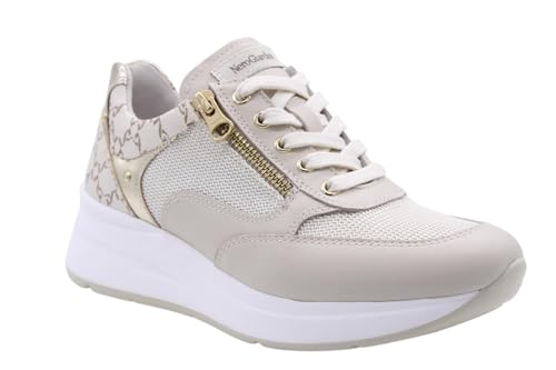 Nero Giardini E512930D Women's Sneakers in Leather, Canvas and Technical Material, Milk, 6 UK