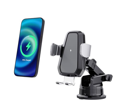 Silver Wireless Car Charger, Fast Charging Phone Holder 3 in 1 Phone Mount Auto Clamping Car Accessories Compatible with iPhone 16 15 14 13 12 11 Xs XR, Samsung S23 Ultra S22 S21 S20/S10+ S9+ Note 9