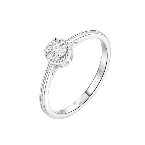 CRITI RORA 925 Sterling Silver Laboratory-grown Diamond Engagement Ring,Classic Solitaire Promise Wedding Band (White Gold Ring,Size 7)