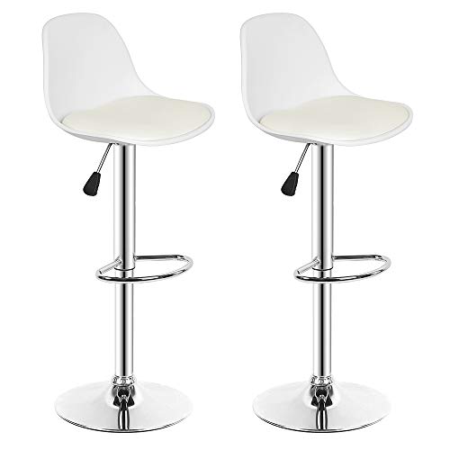Vendeur pro Tabouret de Bar Lot de 2, Rotation à 360°& Hauteur Réglable, Tabourets de Bar Scandinave en Cuir PU (Blanc, 2)
