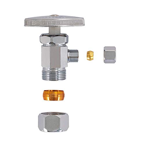 Image of Eastman 1 /4 Inch OD Compression x 5 /8 Inch OD Compression Multi-Turn Angle Stop Valve, Brass Plumbing Fitting, Chrome, 04344LF
