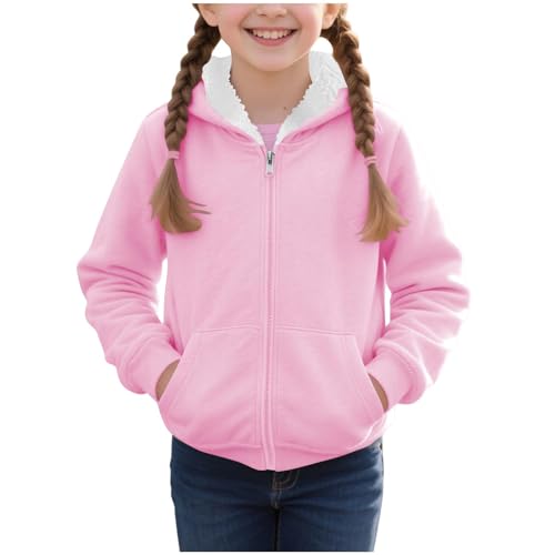 Girls Sherpa Lined Hoodies Zip Up Jackets Coats Winter Hooded Sweatshirts Warm Pullover Tops with Pockets