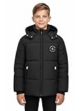SOLOCOTE Manteau d'hiver pour garçons avec doublure en polaire épais hydrofuge avec capuche Parka pour enfants Noir 12 ans