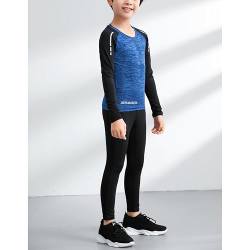 easyforever Kids Boys Compression Sets Thermal Long Sleeve Top And Leggings Athletic Set Gym Sport Fitness Underwear Suits Blue 5-6 Years4