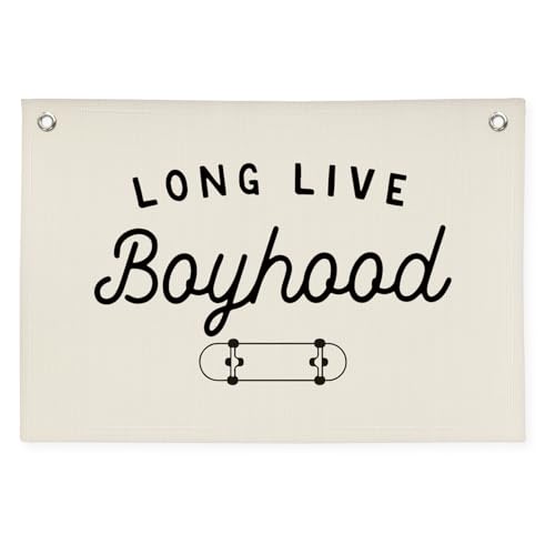 Image of Boys Room Nursery Decor,Long Live Boyhood Skateboard Wall Decor Hanging Flag Nursery Toddler Kids Room Decoration,Gifts for Teens, Minimalist Wall Decor, Vintage Sports Nursery Decor boyroom banner