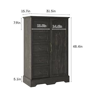 Vabches farmhouse dresser storage cabinet chest of drawer for bedroom 5 drawer dresser with sliding barn door 48 tall wood rustic dresser for bedroom living room entryway hallway dark oak  urban country home decor