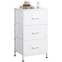 WLIVE Nightstand with 3 Drawers, Fabric Dresser, Organizer Unit, Storage Dresser for Bedroom, Hallway, Entryway, Closets, Sturdy Steel Frame, Wood Top, Easy Pull Handle, White