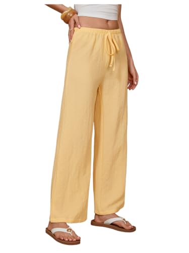 SHENHE Womens Y2k Low Rise Baggy Pants Wide Leg Drawstring Elastic Loose Casual Travel Pants Butter Yellow Small