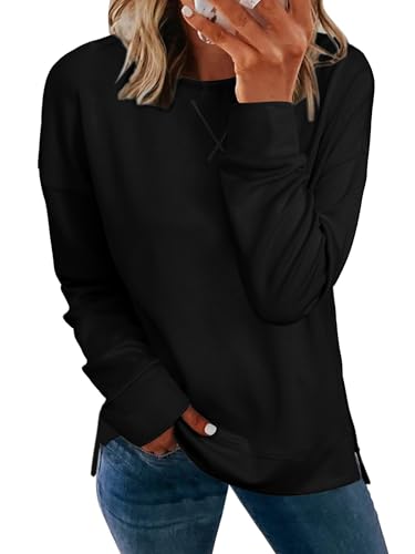 Glamaker Women's Winter Long Sleeve Crewneck Sweatshirt Air Essentials Soft Loose Pullover Sweatshirts Black XL