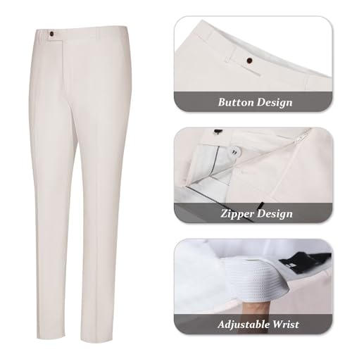 Image of Men's Linen Suit 2 Piece Slim Fit Summer Beach Wedding Prom Party | Breathable,Linen Blazer Suit Set,for Beach Weddings,Groom Wear,Prom and Outdoor Parties,Business Casual,Vacation Daily Wear