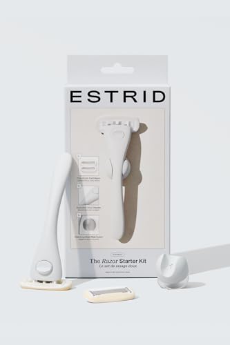 Estrid Starter Kit - Steel Razor + 2 * 5 blade Refill + Wall holder Razor for Body Vegan For sensitive skin 2 refill cartridges (Cloud)