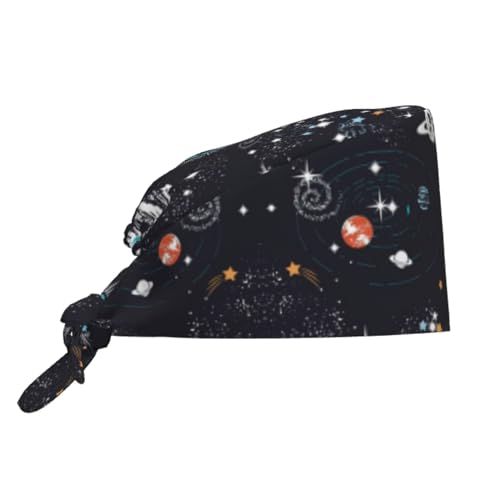 Image of Cute Pug Dog Print Working Cap Scrub Cap with Sweatband,Adjustable Fashion Bandage Tie Back Hat Headwear for Women Men