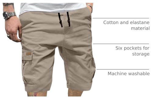 Image of JMIERR Mens Casual Cotton Twill Cargo Shorts Drawstring Classic Chino Stretch Short with 6 Pockets