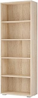 Deuba Casaria Bookcase Vela 5 Compartments Bookshelf Wooden Storage Rack Modern Shelving Books Stand Shelf Any Room Office 190 x 60 x 31 cm Oak