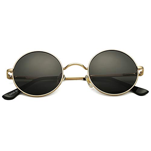 SCVGVER 2 Pack Retro Round Polarized Sunglasses for Men Women John Lennon Small Circle Hippie Sun Glasses (Gold Frame/Black Lens) SCVGVER 2 Pack Retro Round Polarized Sunglasses for Men Women John Lennon Small Circle Hippie Sun Glasses (Gold Frame/Black Lens)