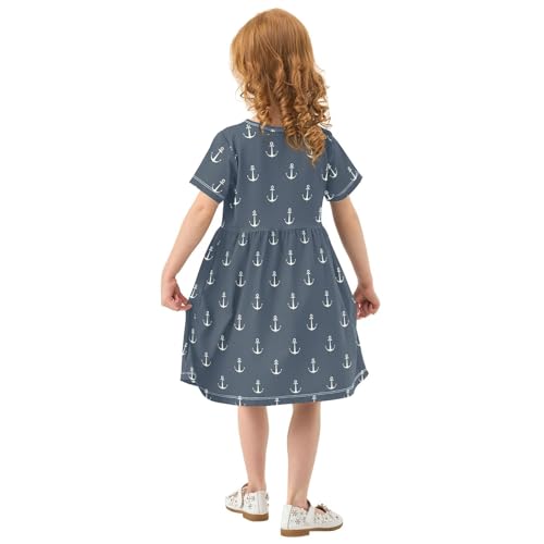 Aflyko Ocean Girls Short Sleeve Dress Marine Anchor Cute Navy Toddler Everyday Dresses3