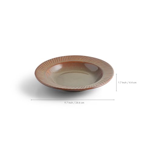 Image of ExclusiveLane 'Muddy Glint' Ceramic Pasta Bowl /Plate for Serving (410 ML, Microwave Safe, Hand-Embossed) | Snack Serving Plate for Kitchen Serving Plate for Snacks