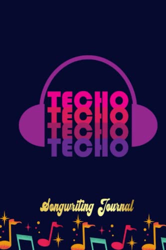 Couverture de Techno Love with headphone design Songwriting Journal: Blank Sheet Music 100 Pages for Music, Writing Your Own Lyrics, Melodies and Chords, for Musicians, Chord