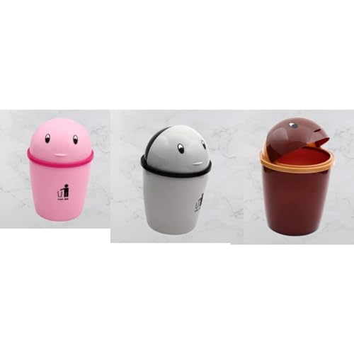 Image of Wastebasket Trash Can - Desktop Mini Plastic Waste Garbage Can with Swing Lid, Stylish Countertop Trash Bin Table Waste Paper Basket Round Small Trash Can (Tidy Bin)
