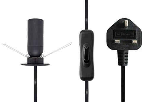 Salt Lamp Replacement Light Fitting with Button + 4 Units of 15 Watt E14 Incandescent Oven Bulb. Black Power Cord Cable Comes with Certified E14 Bulb Holder, Button and British Standard Plug - Image 3