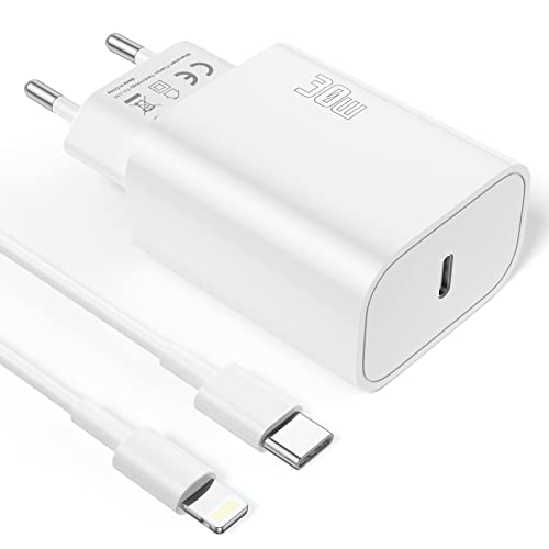 30W USB C Chargeur Rapide【Certifié Apple MFi】PD 3.0 Mural Alimentation Adaptateur Secteur Universel avce 2M Type C Lightning Cable pour iPhone 14/14 Plus/14 Pro/14 Pro Max/13/12/11/SE 2020/XR/8 Plus/8 Cover