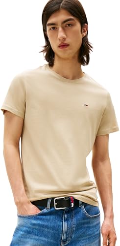 Tommy Jeans Mens TJM Xslim Jersey Tee Dm0dm04411 S/S T-Shirt, Khaki (Silt), 3XL Plus UK