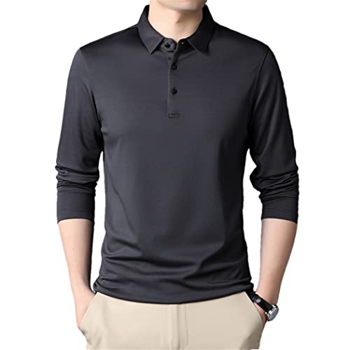 Polo homme manches longues gris en coupe slim fit business casual taille XXL