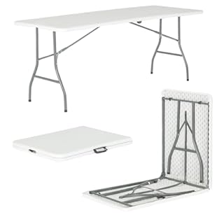 BURAKH 6ft Folding Trestle Table 180cm – Heavy Duty Portable Folding Table with Carry Handle for Catering, Picnic, Camping, Garden, BBQ, Parties & Events – Indoor/Outdoor Use (White)