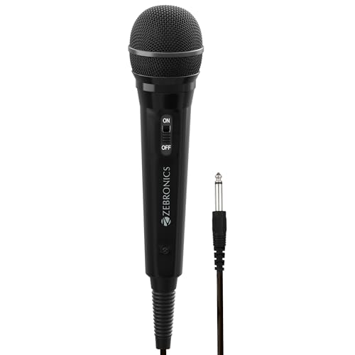 ZEBRONICS MP100, Wired Microphone, 6.3mm, High Sensitivity Dynamic Mic, Cardioid Polar Pattern, for Karaoke | Speech | Stage | Wedding, 2.9 Meter Cable Length