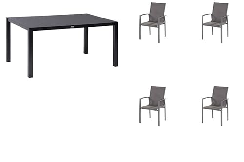 Hartmann Canterbury Esstischgarnitur, xerix/Mix-anthrazit, Alu/Spraystone/Textil, 160x95 cm, 4 Diningsessel