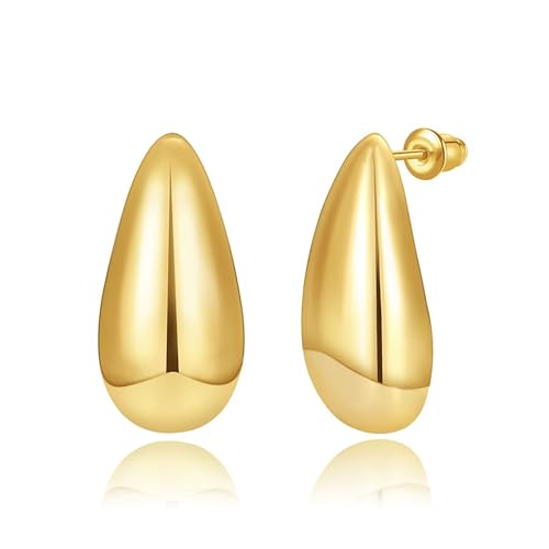Pendientes gruesos de oro para mujer, aretes de lágrima gruesos