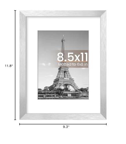 Image of upsimples 8.5 By 11 Picture Frame, Display Pictures 6x8 with Mat or 8.5 x 11 Without, Wall Hanging Photo Frames, Silver, 1 Pack