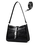 Makukke Handtasche Damen Klein, PU Leder Schultertasche Damen mit 2 Gurten, Klassisch Elegant Umhängetasche Crossbody Bag für Alltag & Part (Schwarz)