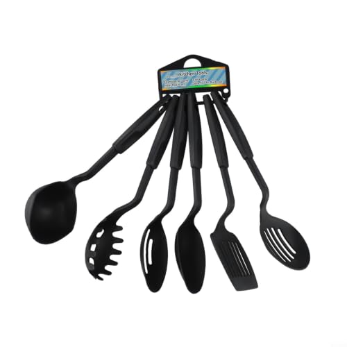 Wlinfetity Lot de 6 ustensiles de cuisine en nylon résistant à la chaleur, anti-adhésif et résistant aux rayures pour poêles à frire, avec trou de suspension, passe au lave-vaisselle, couverts de