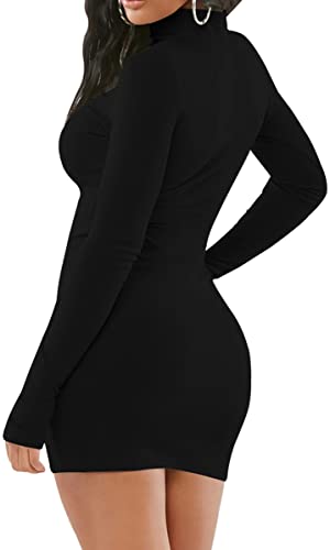Yajedo Sexy Bodycon Dress For Women Turtleneck Long Sleeve Club Mini Dresses(Black Large) #TOP3