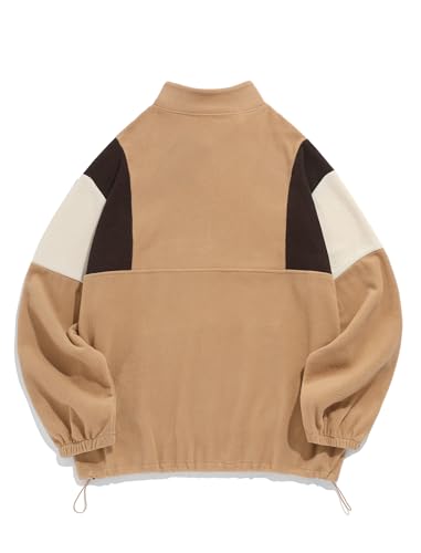 ZAFUL Men's Fluffy Polar Fleece Sweatshirt Embroidery Colorblock Half Zip Unisex Hoodie2