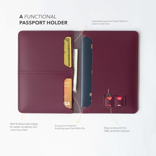 Image of Atoll Unisex Genuine Leather Passport Holder & Travel Wallets & Document Organizer | Premium & Durable Passport Cover with Sim Ejector & Sim Slots, Burgundy