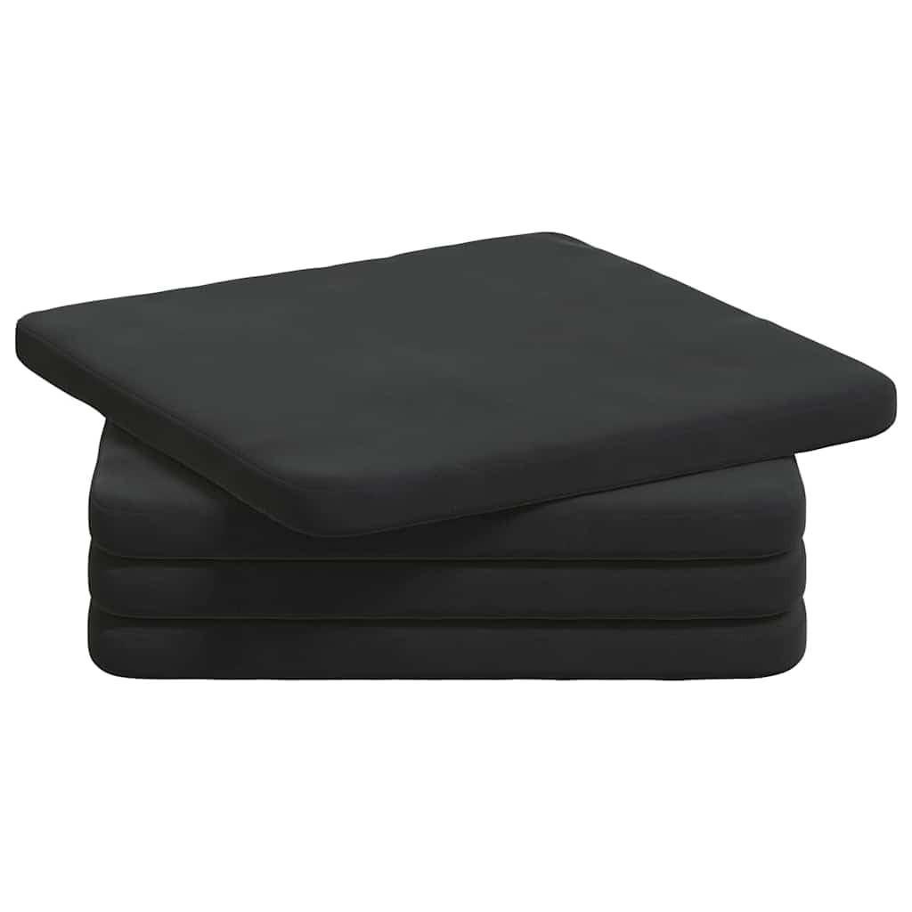 4er Set Sitzkissen Schwarz 40 x 40 cm aus Samt - Weiche Stuhlkissen mit Schaumstoff-Füllung und Haltebändern - Elegante Stuhlauflagen für Esszimmer, Wohnzimmer und Küche