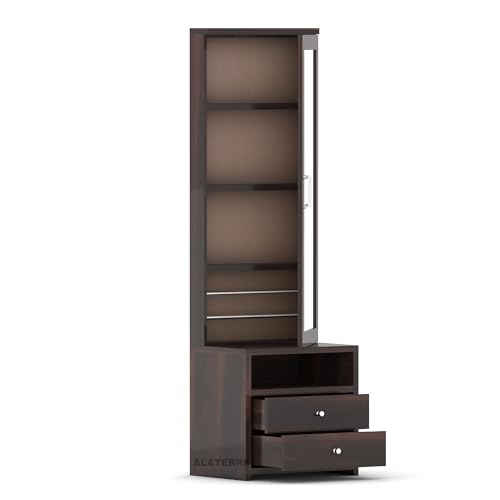 Image of Sheesham Wood Dressing Table with 2 Drawer Storage for Living Room Bedroom Wooden MackupVanities (Walnut Finish)