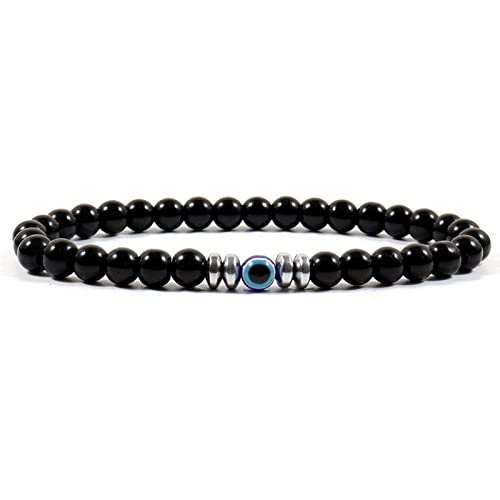 Bracelet en cristal d'obsidienne véritable et amulette œil bleu de haute finition