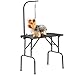 Yaheetech Foldable Pet Dog Grooming Table with Adjustable Height Arm 32-inch Drying Table w/Mesh Tray/Noose for Small Dogs Cats Non-Slip Maximum Capacity Up to 220lbs Black
