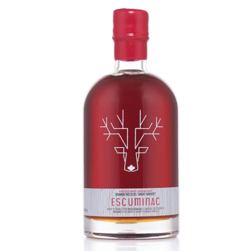 Escuminac Grande Récolte, Sirop D'Érable Canadien Certifié Biologique. Foncé Goût Riche, 500 ml. Embouteillé à la ferme. 100% Pur, Non Mélangé....
