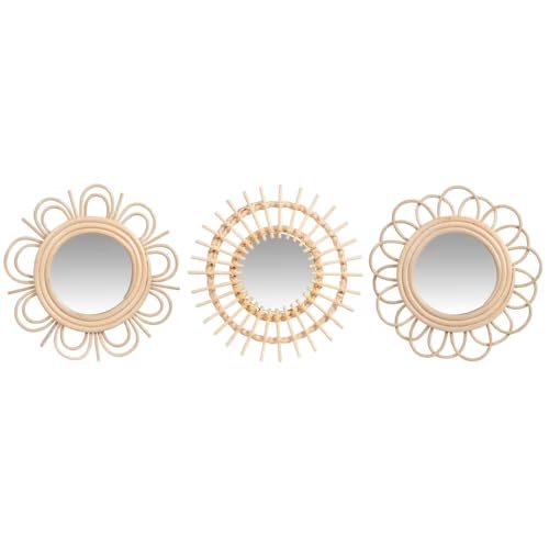 LEKE GO Juegos de 3 Espejos de Pared Ratan Natural Combinado 3 Modelo Sol Nacido 25 cm - nordico