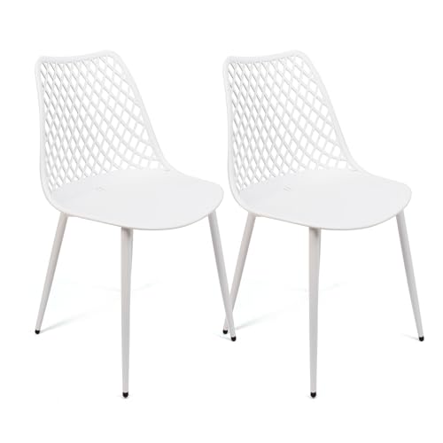 THE SECRET HOME - Conjunto de 2 y 4 Sillas en Polipropileno y Metal/Madera - Asiento de Diseño Ideal para Comedor y Cocina - Varios Modelos (2, Modelo 4 - Blanco)