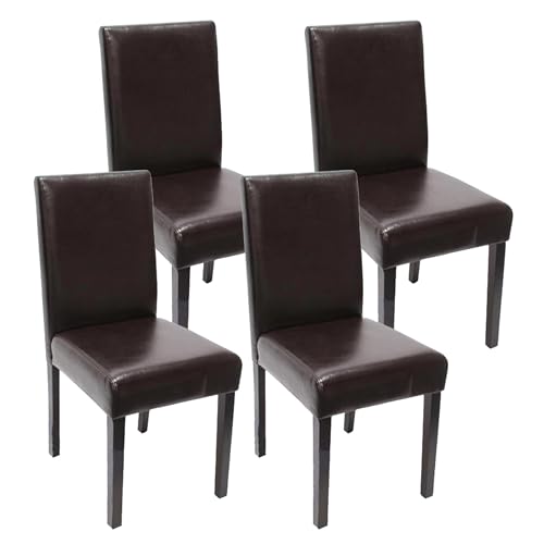 Mendler Lot de 4 chaises de séjour Littau - Cuir reconstitué, Marron, Pieds foncés