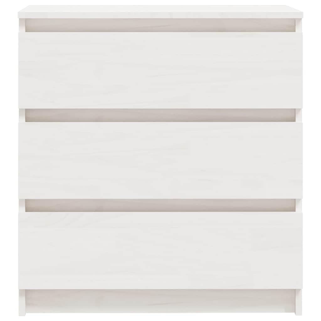 Nachttische 2er Set Weiß 60x36x64 cm aus Massivholz Kiefer Schrank mit 3 Schubladen für Schlafzimmer, Kinderzimmer, Gästezimmer, platzsparend, modern, langlebig, einfach zu reinigen