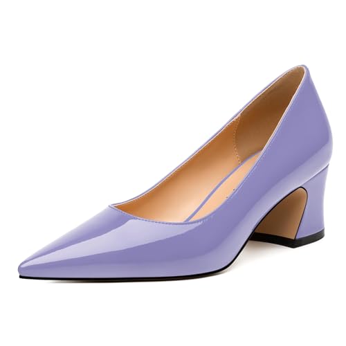 Women's Pumps, Low Chunky Heels, Pointed Toe Slip On Womens Dress Shoes for Wedding and Office, Solid Pump